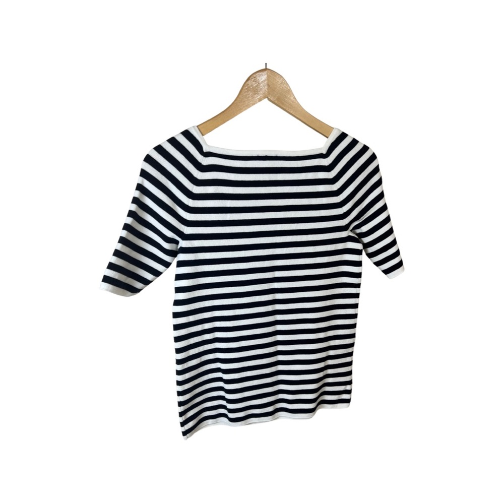 Talbots Black & White Stripe Petite Nautical Elbow Sleeve Sweater Size: MP - Picture 7 of 7